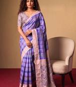 Checked Zari Jute Silk Fusion Tussar Saree