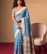 Checked Zari Jute Silk Tussar Saree