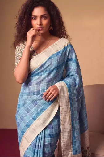 Checked Zari Jute Silk Tussar Saree