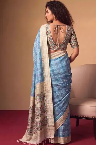 Checked Zari Jute Silk Tussar Saree