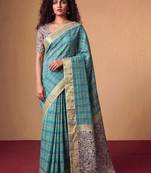 Checked Zari Jute Silk Designer Tussar Saree