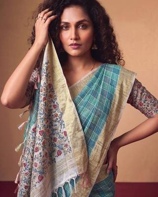 Checked Zari Jute Silk Designer Tussar Saree 2