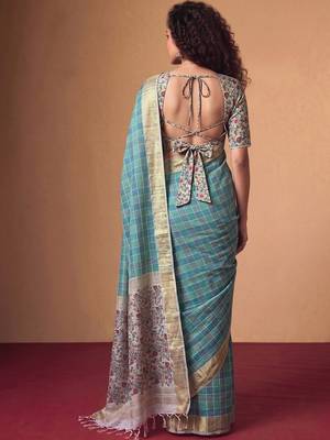 Checked Zari Jute Silk Designer Tussar Saree 5