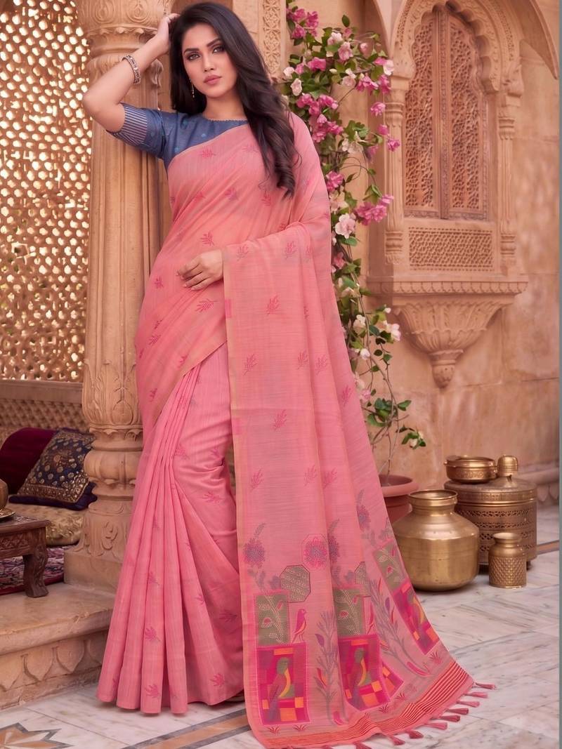 Floral Pure Cotton Chanderi Saree
