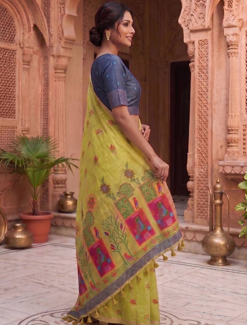Floral Pure Cotton Chanderi Saree