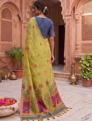 Floral Pure Cotton Chanderi Saree 4