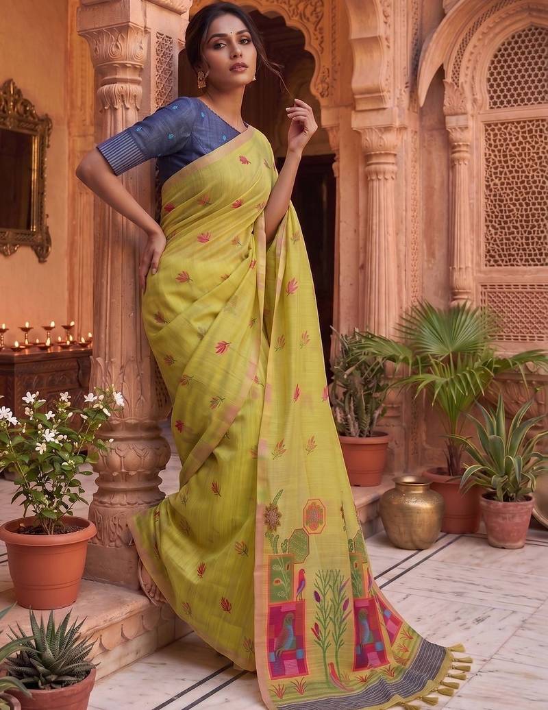 Floral Pure Cotton Chanderi Saree