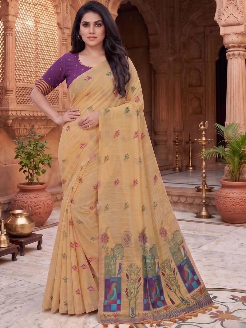 Floral Pure Cotton Chanderi Saree