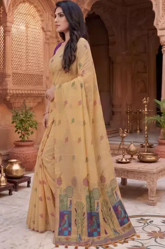 Floral Pure Cotton Chanderi Saree
