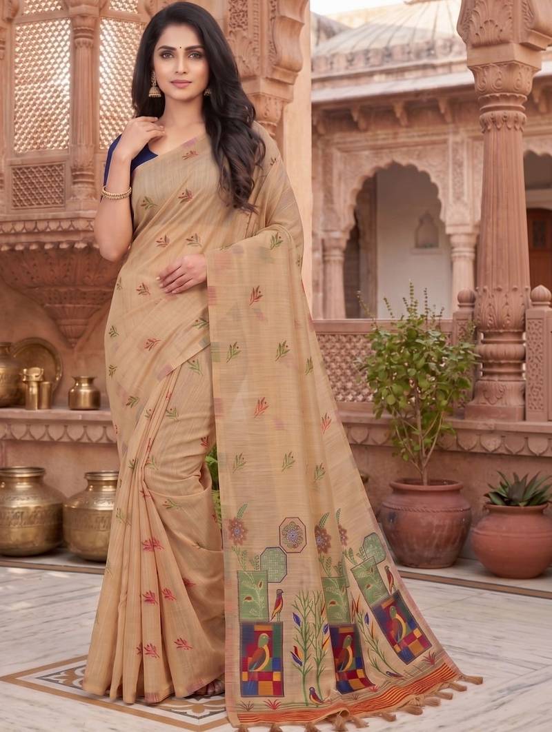Floral Pure Cotton Chanderi Saree