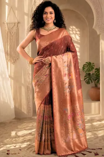 Batik Zari Silk Blend Designer Banarasi Saree