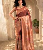 Batik Zari Silk Blend Designer Banarasi Saree