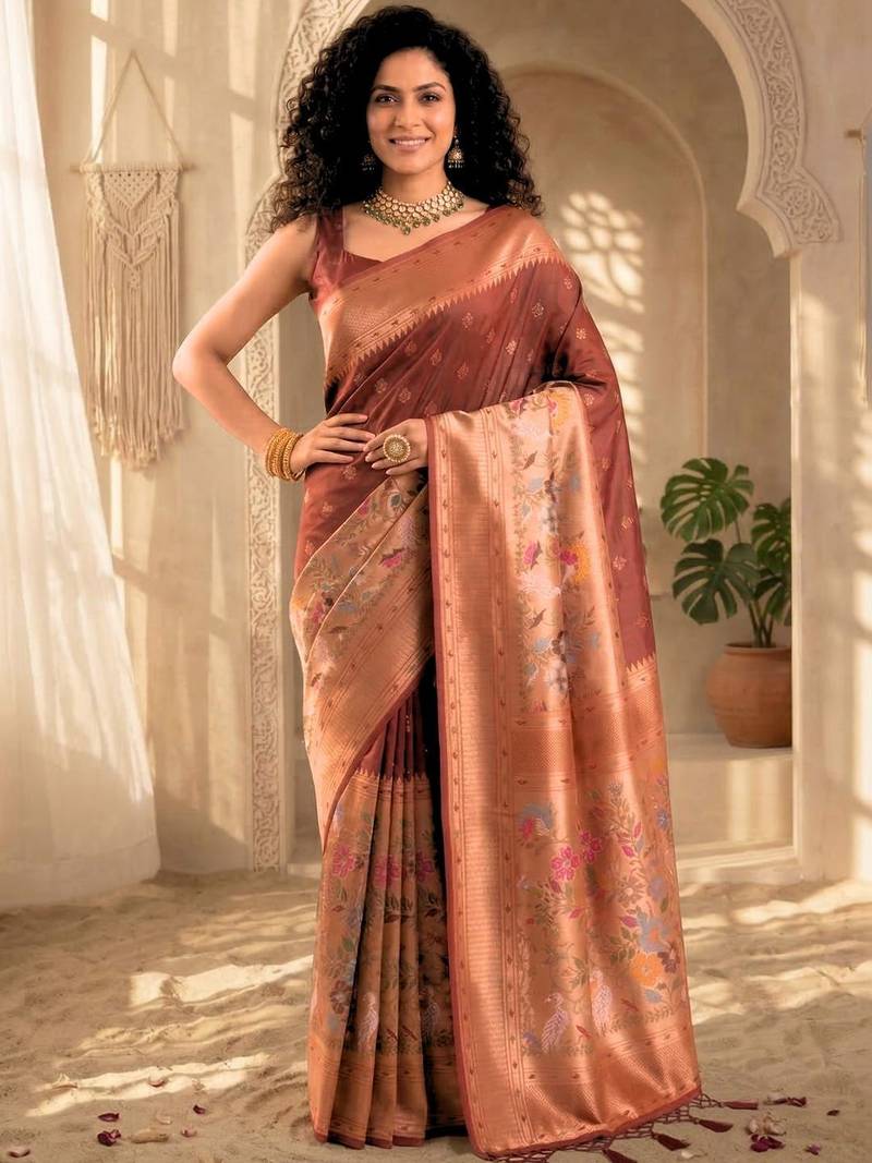 Batik Zari Silk Blend Designer Banarasi Saree
