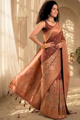 Batik Zari Silk Blend Designer Banarasi Saree