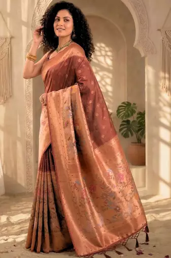 Batik Zari Silk Blend Designer Banarasi Saree