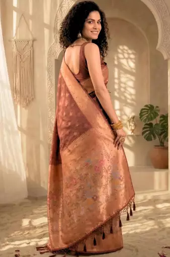 Batik Zari Silk Blend Designer Banarasi Saree