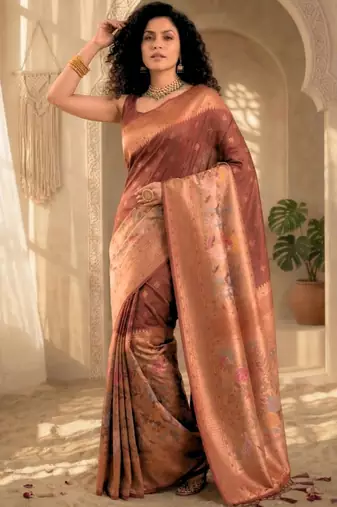 Batik Zari Silk Blend Designer Banarasi Saree