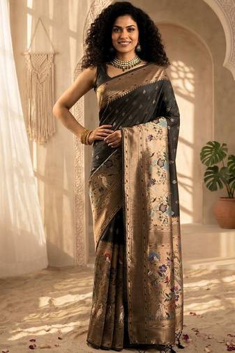 Batik Zari Silk Blend Designer Banarasi Saree
