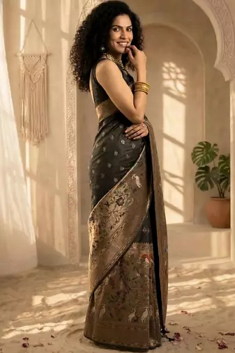 Batik Zari Silk Blend Designer Banarasi Saree