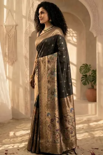 Batik Zari Silk Blend Designer Banarasi Saree