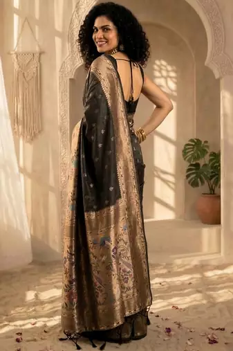 Batik Zari Silk Blend Designer Banarasi Saree