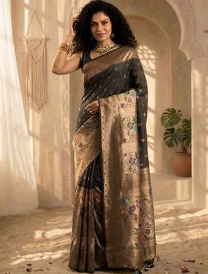 Batik Zari Silk Blend Designer Banarasi Saree 6