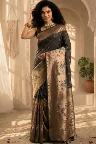Batik Zari Silk Blend Designer Banarasi Saree