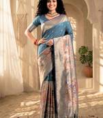 Batik Zari Silk Blend Designer Banarasi Saree