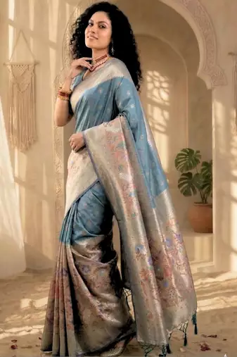 Batik Zari Silk Blend Designer Banarasi Saree