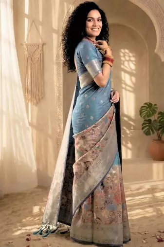 Batik Zari Silk Blend Designer Banarasi Saree