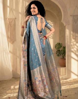 Batik Zari Silk Blend Designer Banarasi Saree 4