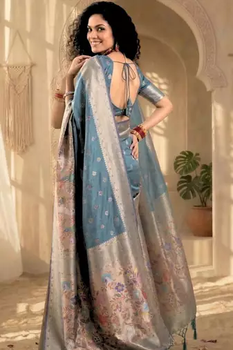 Batik Zari Silk Blend Designer Banarasi Saree