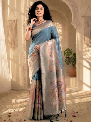 Batik Zari Silk Blend Designer Banarasi Saree 6