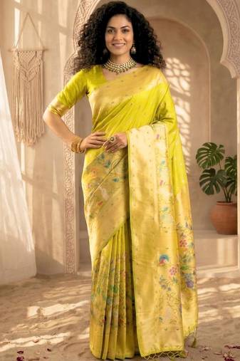 Batik Zari Silk Blend Designer Banarasi Saree