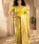 Batik Zari Silk Blend Designer Banarasi Saree
