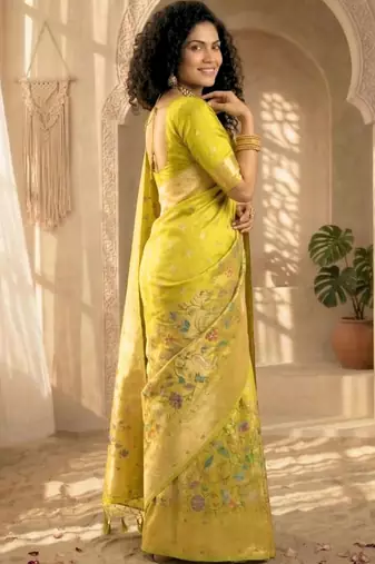 Batik Zari Silk Blend Designer Banarasi Saree