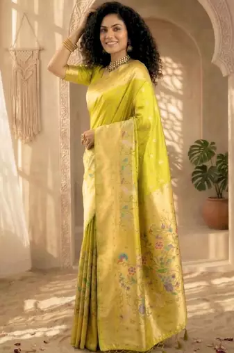 Batik Zari Silk Blend Designer Banarasi Saree
