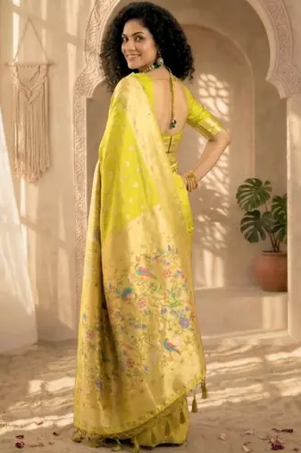 Batik Zari Silk Blend Designer Banarasi Saree