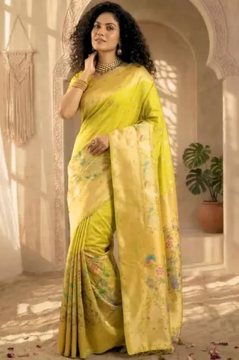 Batik Zari Silk Blend Designer Banarasi Saree