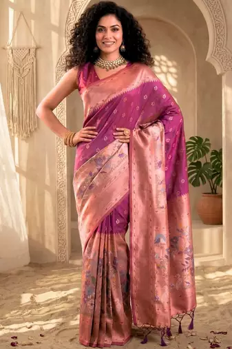 Batik Zari Silk Blend Designer Banarasi Saree