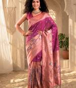 Batik Zari Silk Blend Designer Banarasi Saree