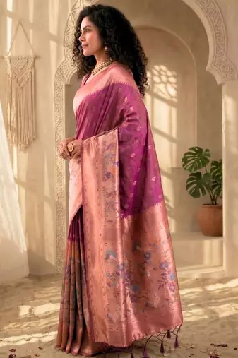 Batik Zari Silk Blend Designer Banarasi Saree