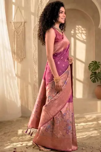 Batik Zari Silk Blend Designer Banarasi Saree