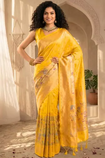 Batik Zari Silk Blend Designer Banarasi Saree