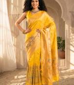 Batik Zari Silk Blend Designer Banarasi Saree