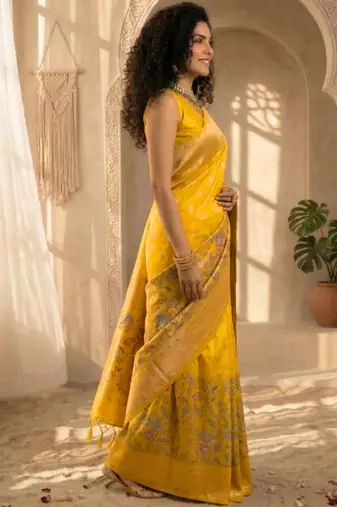Batik Zari Silk Blend Designer Banarasi Saree
