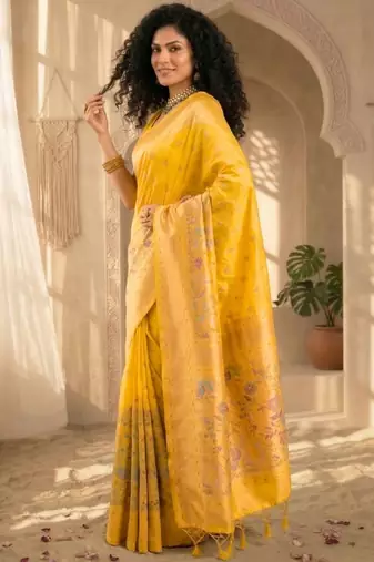 Batik Zari Silk Blend Designer Banarasi Saree