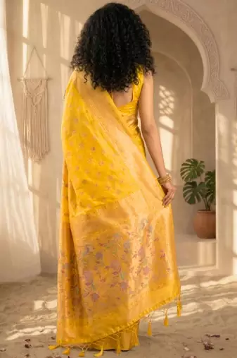 Batik Zari Silk Blend Designer Banarasi Saree