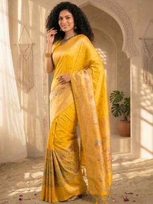Batik Zari Silk Blend Designer Banarasi Saree 6
