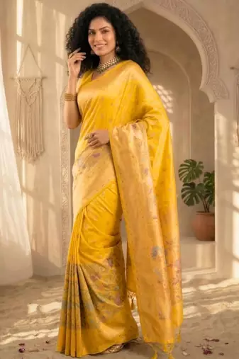 Batik Zari Silk Blend Designer Banarasi Saree